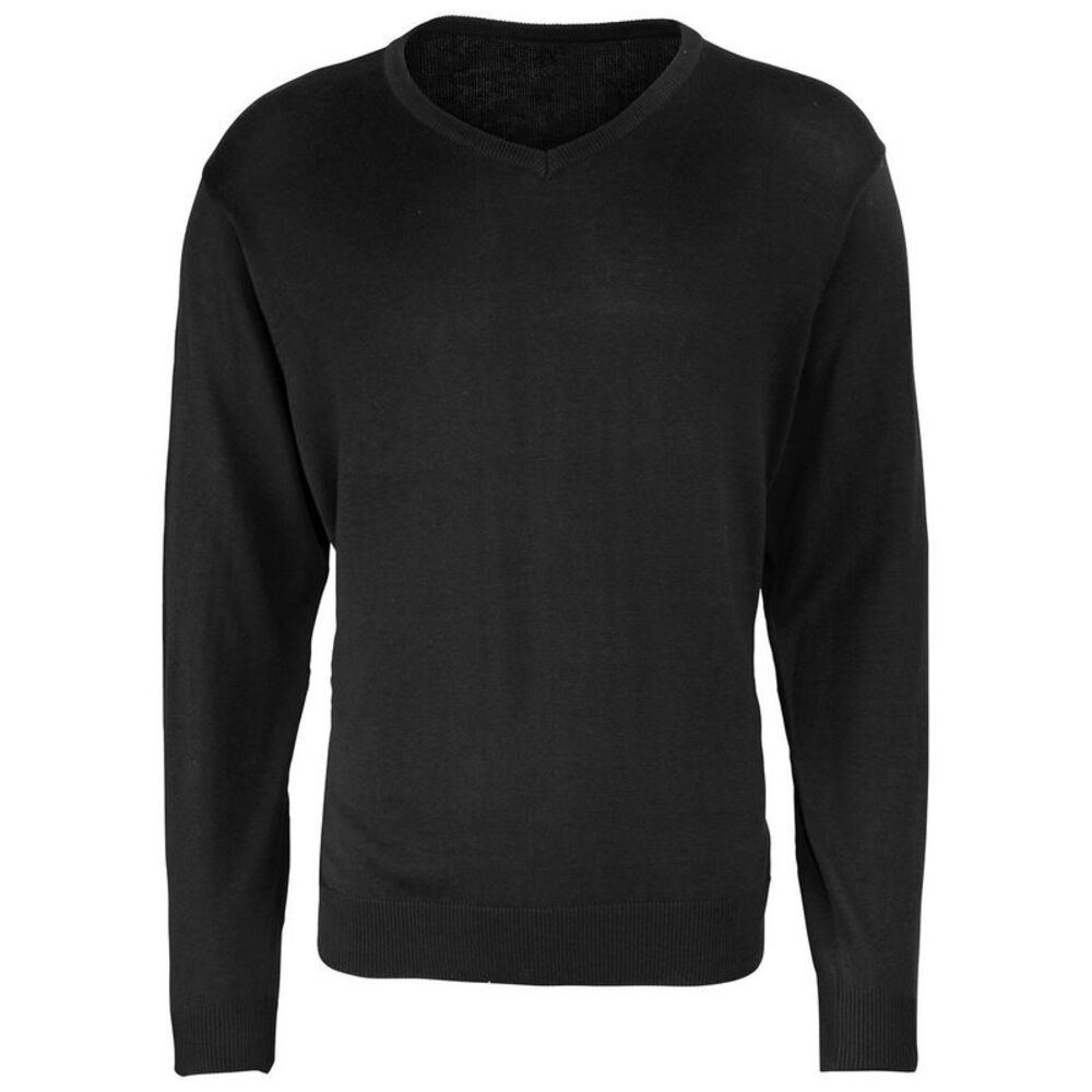 Premier Mens Knitted Cotton Acrylic V Neck Sweatshirt / Black